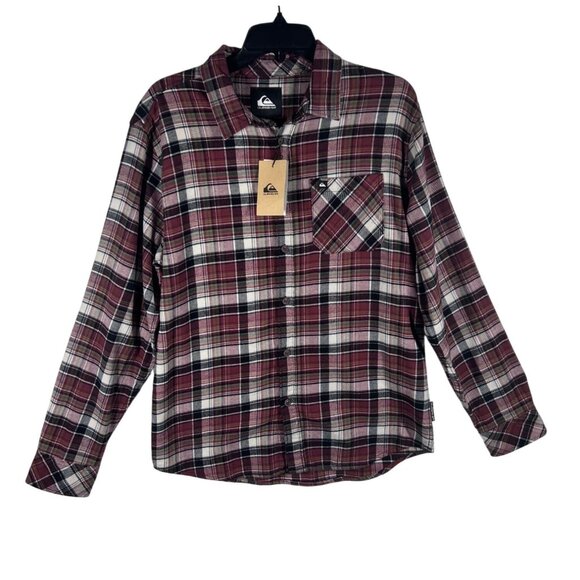 Quiksilver Plaid‎ Button-Up Shirt Men's Size Small Red and Black Long Sleeve NWT - Picture 1 of 9
